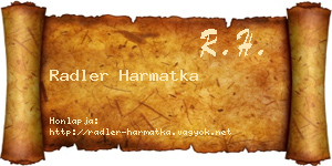 Radler Harmatka névjegykártya